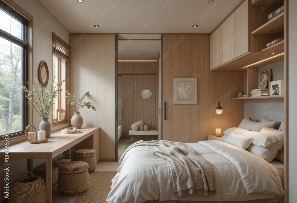 Fototapeta premium Modern bedroom design inspiration contemporary home interior decor cozy atmosphere aesthetic viewpoint