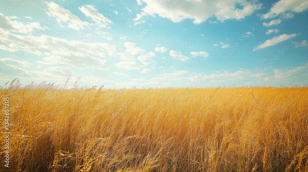 Vast Grassland Stretching Toward Horizon Under Bright Blue Sky Vast Grassland Stretching Toward Horizon Under Bright Blue Sky