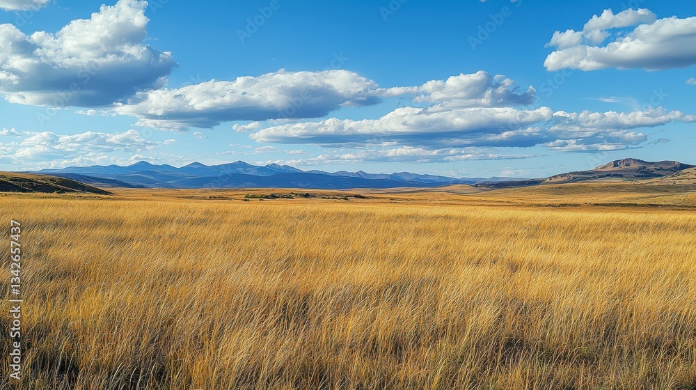 Vast Open Grassland Under Bright Sky with Gentle Breeze and Clouds Vast Open Grassland Under Bright Sky with Gentle Breeze and Clouds