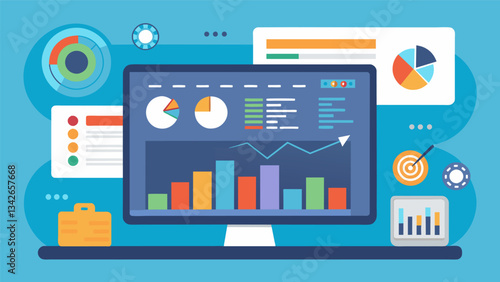 An interactive dashboard displaying realtime stock prices and market trends for a variety of industries allowing users to track and compare fluctuations in different sectors.. Vector illustration