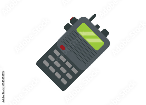 Handy talkie radio with shortened antenna. Simple flat illustration