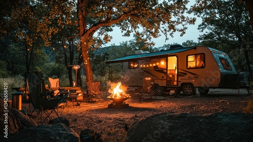 Cozy Evening by the Firepit Under a Starry Sky at Campsite