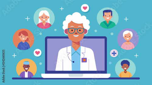 A former marketing exeive founds a company that offers telehealth services for retirees connecting them with doctors and spets through video calls.. Vector illustration