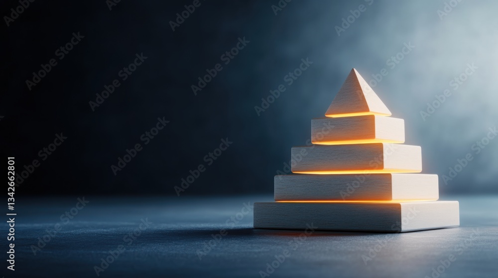 Illuminated wooden pyramid structure in dim lighting Illuminated wooden pyramid structure in dim lighting