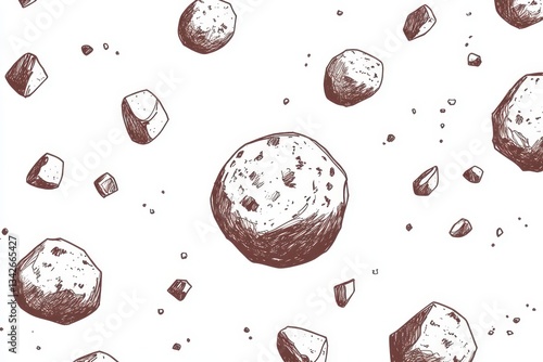 Hand-Drawn Style Background of Floating Rocks in Artistic Design