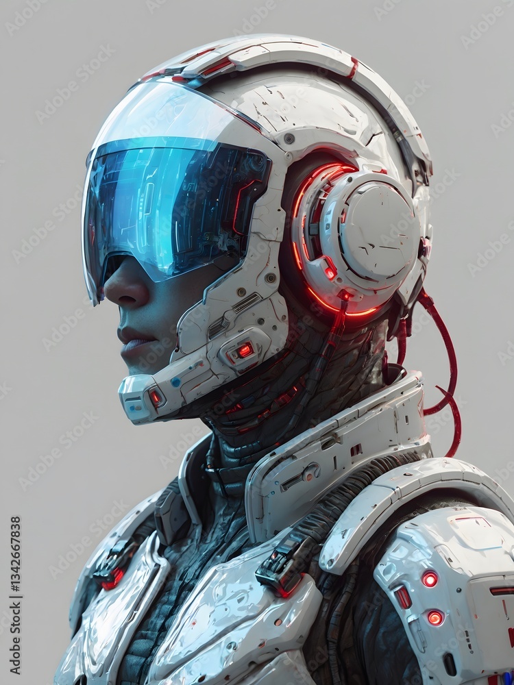 Fototapeta premium Cyberpunk Astronaut in Neon Glow – Futuristic Sci-Fi Portrait