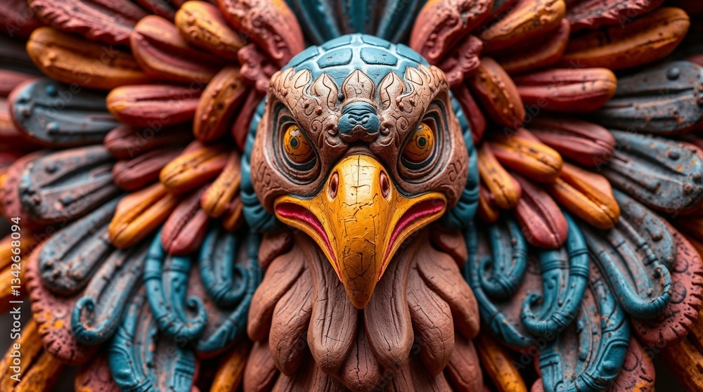 Obraz premium Detailed close-up of colorful Eagle Totem carving