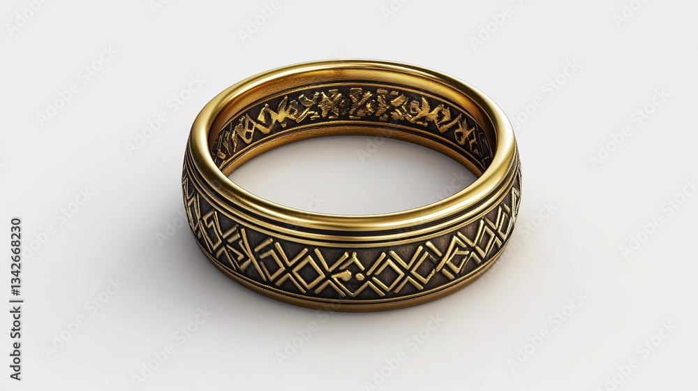 Engraved Brass Ring with Geometric Patterns: Intricate Designs and Polished Finish, Isolated on Transparent Background Engraved Brass Ring with Geometric Patterns: Intricate Designs and Polished Finish, Isolated on Transparent Background