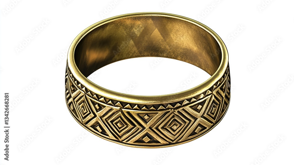 Engraved Brass Ring with Geometric Patterns: Intricate Designs and Polished Finish, Isolated on Transparent Background Engraved Brass Ring with Geometric Patterns: Intricate Designs and Polished Finish, Isolated on Transparent Background