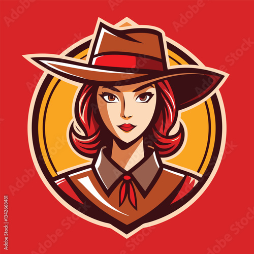 Minimalist Western Girl Logo Illustration with Flat Solid Color