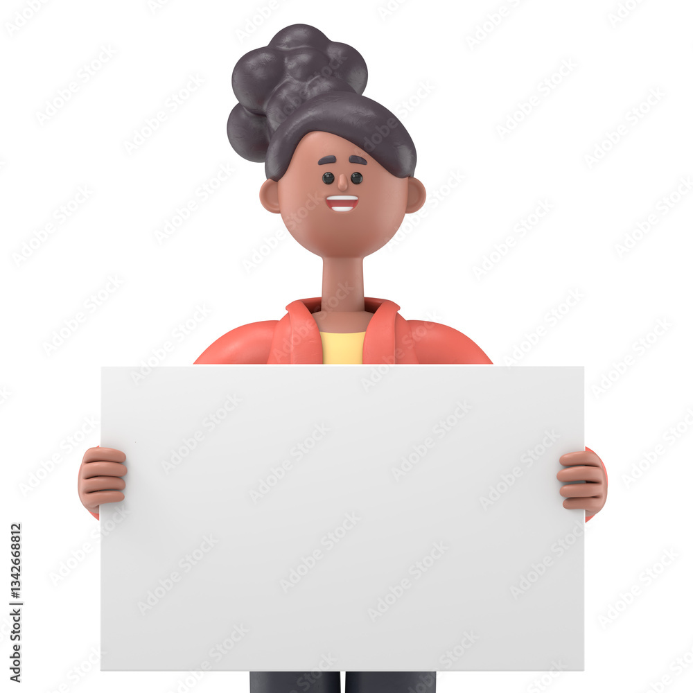 3D illustration of african american woman Coco stands with white blank board.Transparent Background Mockup.Supports PNG files with transparent backgrounds. 3D illustration of african american woman Coco stands with white blank board.Transparent Background Mockup.Supports PNG files with transparent backgrounds.
