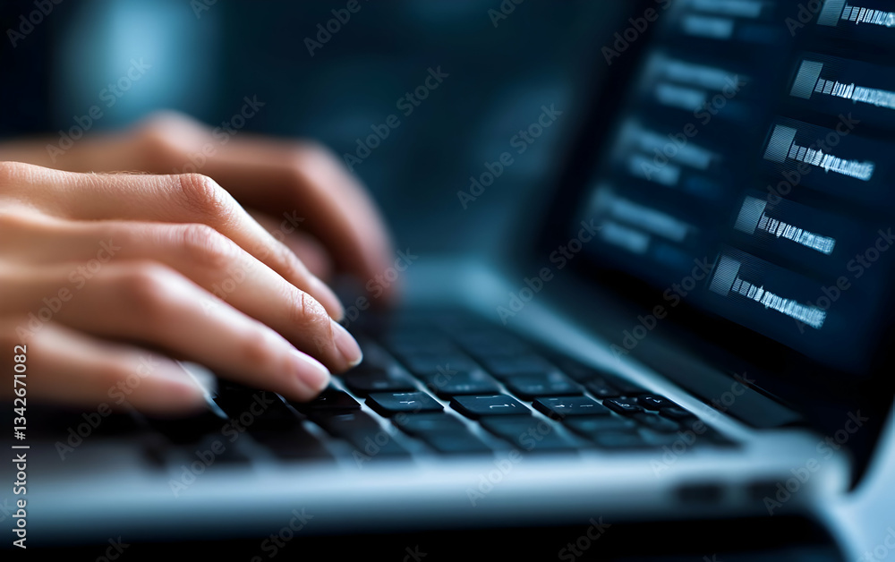 Close-up of hands typing on a laptop keyboard, illustrating the essence of technology and digital communication. Close-up of hands typing on a laptop keyboard, illustrating the essence of technology and digital communication.
