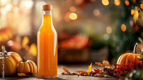 Autumnal Pumpkin Juice Bottle Still Life.