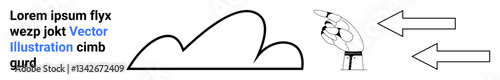 Cloud shape, hand pointing right, and opposing arrows highlight choice, navigation, or creativity. Ideal for technology, decision-making, navigation, teamwork progress communication simple landing