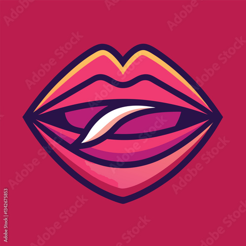 Vibrant Lip Illustration with Modern Solid Color Background