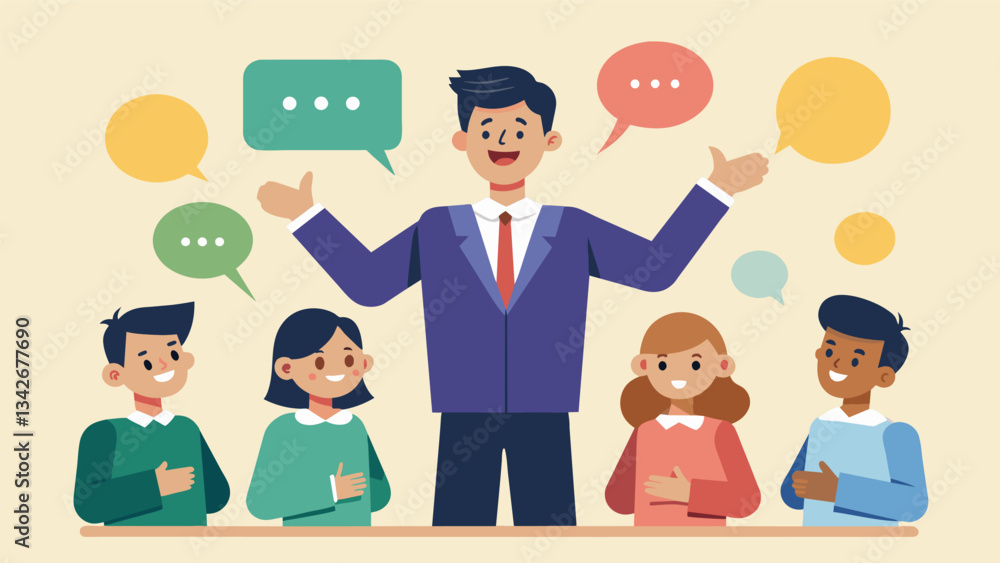 The director emphasized the importance of enunciation guiding the students on how to properly pronounce each word to enhance the overall sound.. Vector illustration The director emphasized the importance of enunciation guiding the students on how to properly pronounce each word to enhance the overall sound.. Vector illustration