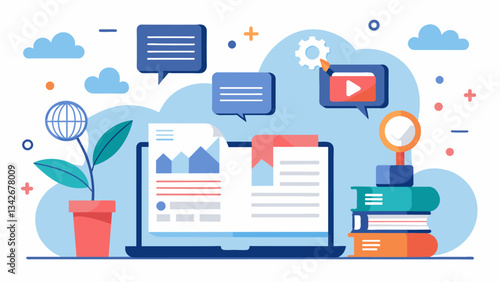 An online publication uses data on popular search terms and trending topics to produce timely and relevant articles that will attract more readers.. Vector illustration