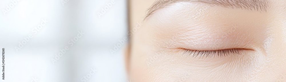 Fototapeta premium Radiant Beauty and Skincare for a Glowing Self-Care Routine, Closed eye with delicate eyelashes, conveying calm and serenity.