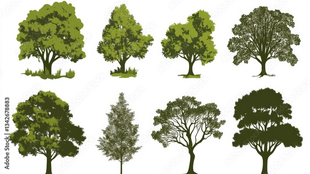 Fototapeta premium Collection of various tree silhouettes for nature and design inspiration