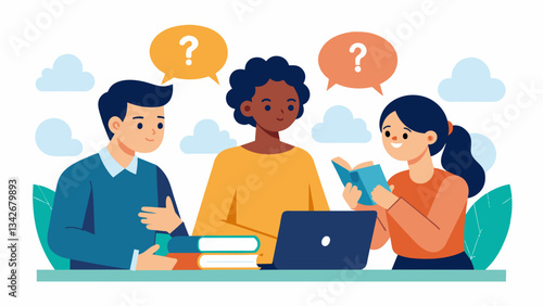 Some students engage in quiet discussions with their peers helping each other understand difficult concepts and solving problems together.. Vector illustration