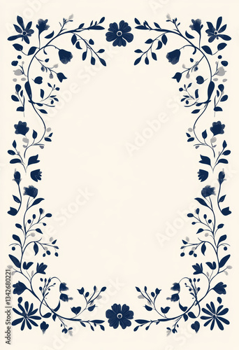 Retro blue and white floral border
