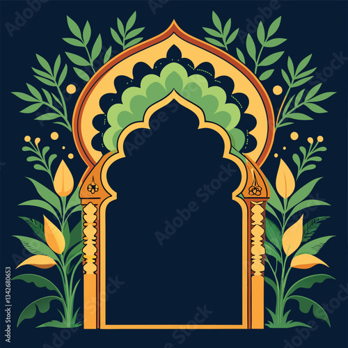 Majestic Mughal Archway with Intricate Plant Embellishments