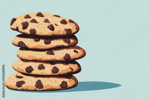 Stacked Chocolate Chip Cookies on Pastel Background