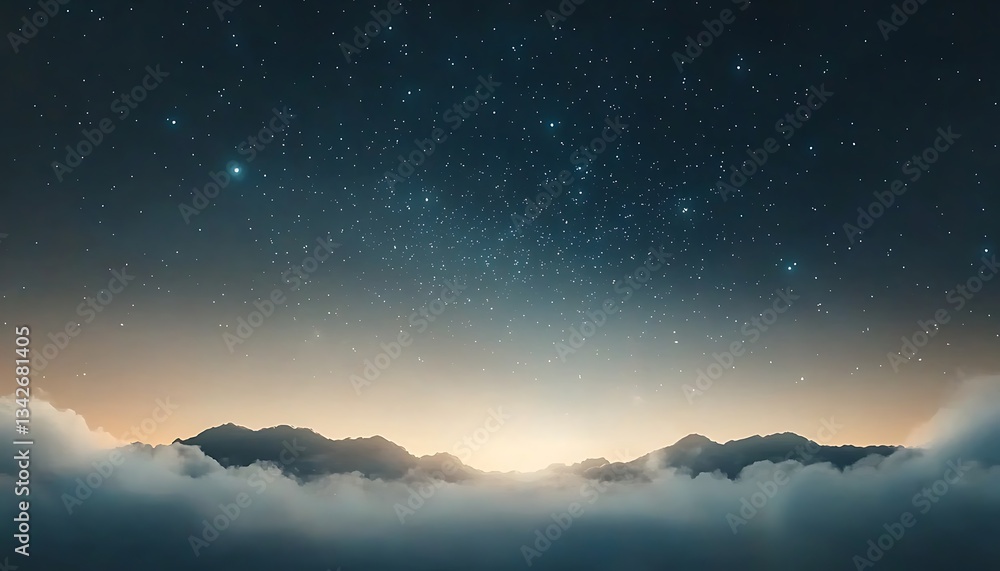 Fototapeta premium Sunrise Mountains for Starry Night Sky.