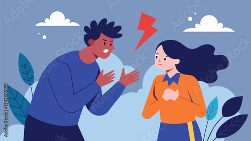A person finishes a heated argument with a loved one and finds a quiet place to tap on their chest allowing themselves to release any lingering anger and resentment.. Vector illustration
