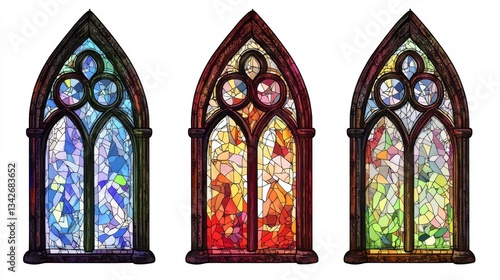 Vibrant stained glass windows with multicolor patterns for decoration and art projects
