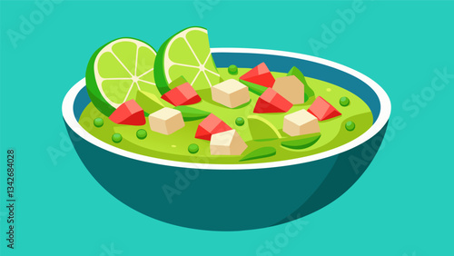 Tangy lime juice and diced red onion add a refreshing touch to a bowl of diced tilapia mixed with fresh chopped cilantro and creamy avocado.. Vector illustration