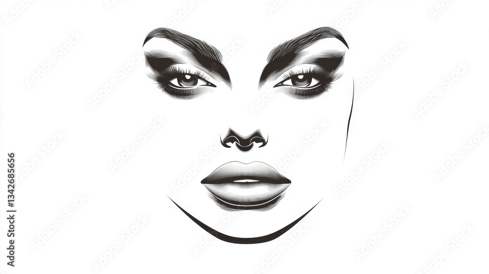 Minimalist artistic portrait of a woman's face with dramatic makeup for modern beauty concepts Minimalist artistic portrait of a woman's face with dramatic makeup for modern beauty concepts