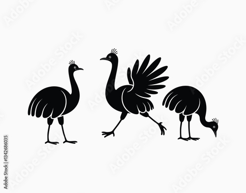 Elegant Emu Silhouette Collection Isolated Template