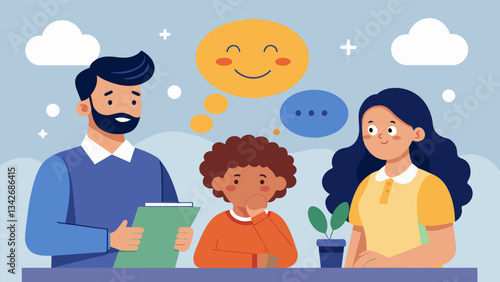 The mood was thoughtful as the parents and teachers reviewed student feedback from the last school fundraiser during the PTA meeting.. Vector illustration