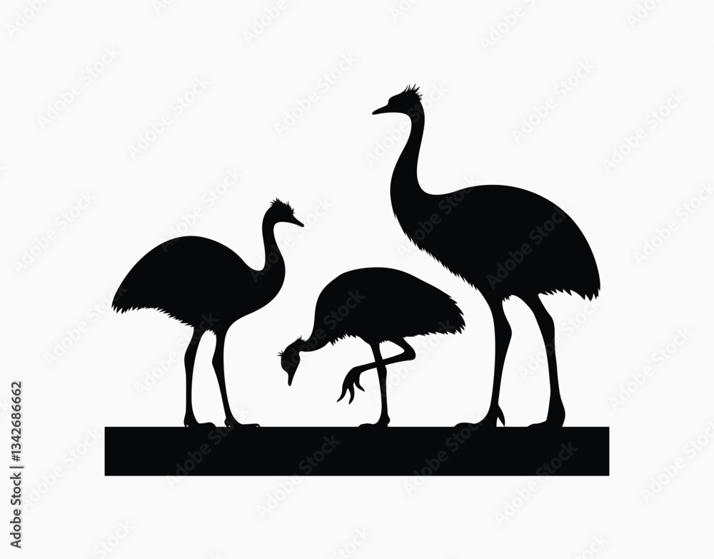 Emu Silhouette Collection EPS Vector Template on a White Background Emu Silhouette Collection EPS Vector Template on a White Background