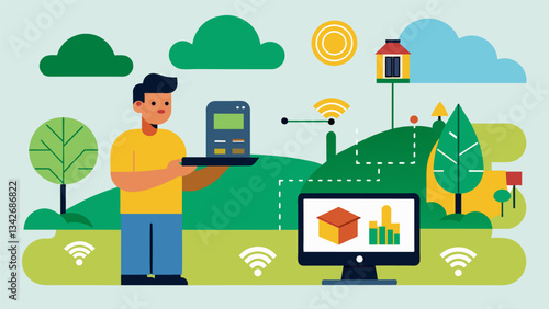 An online platform connecting farmers with nearby weather stations allowing them to access localized data for more accurate farming decisions.. Vector illustration
