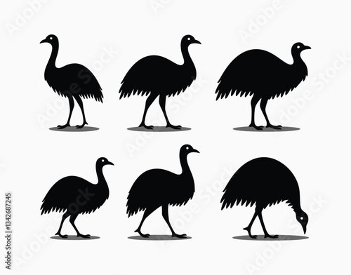 Emu Silhouette Vector Collection Isolated EPS Template