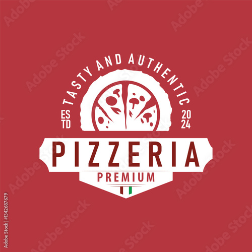 authentic italian food design pizza logo illustration pizzeria concept simple retro vintage template