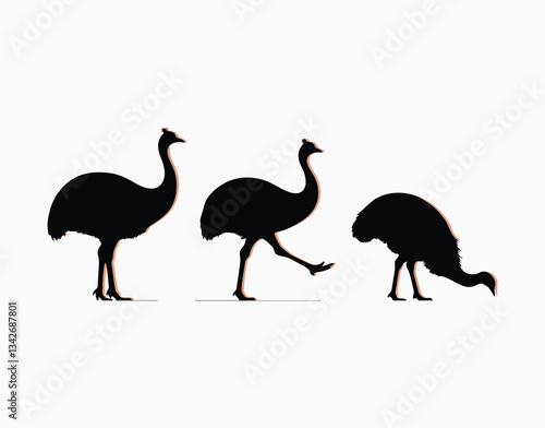 EPS Vector Template of Emu Silhouette Illustration