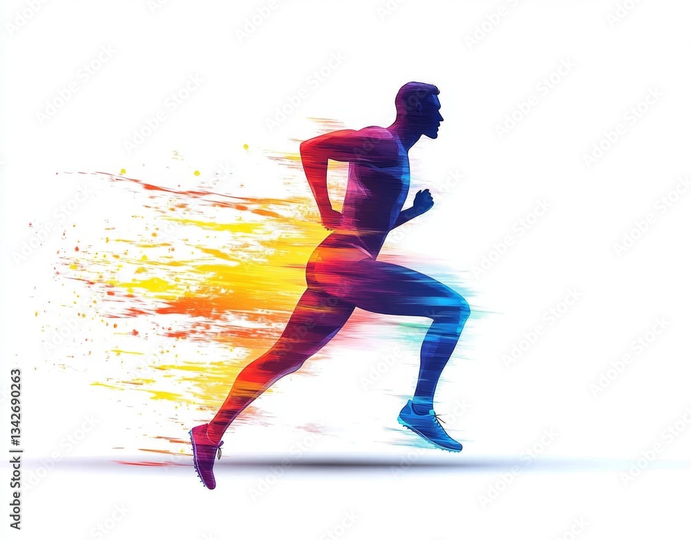 Dynamic and Vibrant Silhouette of a Runner in Motion with Colorful Trails Depicting Speed and Energy in a Modern Abstract Style Dynamic and Vibrant Silhouette of a Runner in Motion with Colorful Trails Depicting Speed and Energy in a Modern Abstract Style