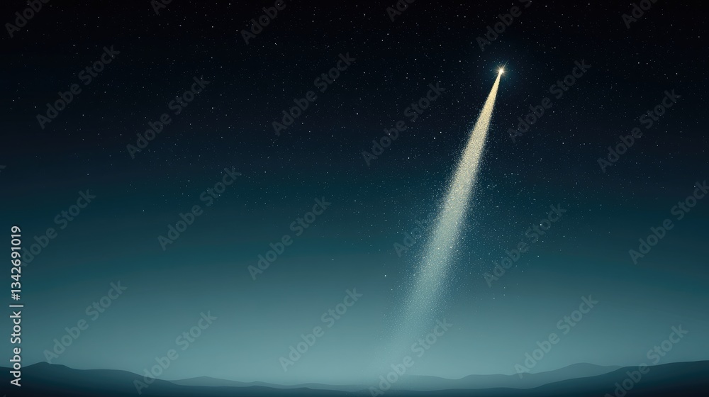 Starlit night, guiding light, distant landscape Starlit night, guiding light, distant landscape