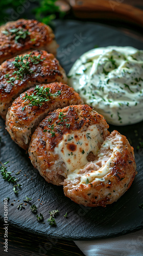 Greek bifteki with melted feta cheese