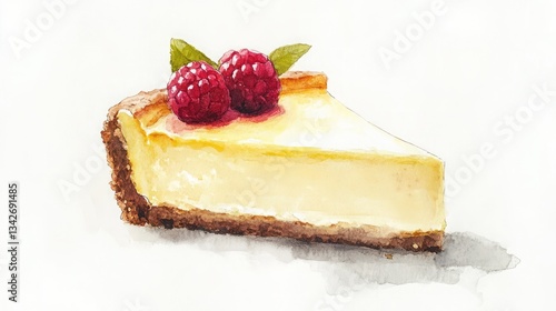 Wallpaper Mural Elegant Cheesecake Illustration in Watercolor on a White Background Torontodigital.ca