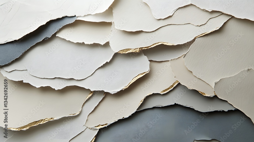 Overlapping Paper Texture with Torn Edges and Delicate Golden Detailing Overlapping Paper Texture with Torn Edges and Delicate Golden Detailing