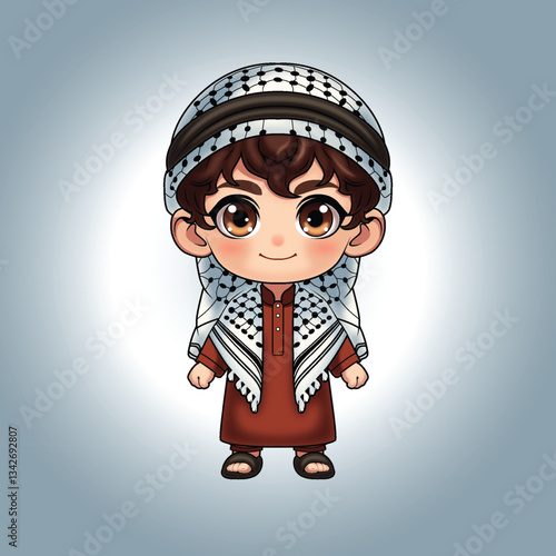 Cute Middle Eastern Boy in Traditional Attire – Cartoon Vector Illustration