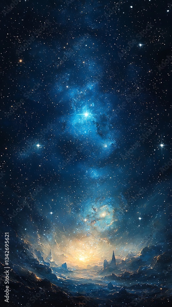 Naklejka premium Cosmic Sunrise: Alien Landscape.