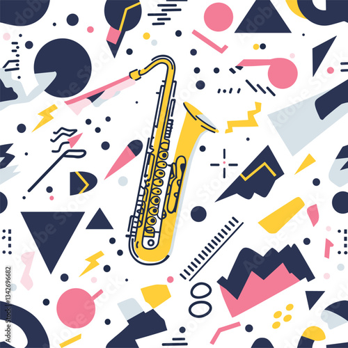 Abstract Geometric Pattern with Playful Shapes and Lines