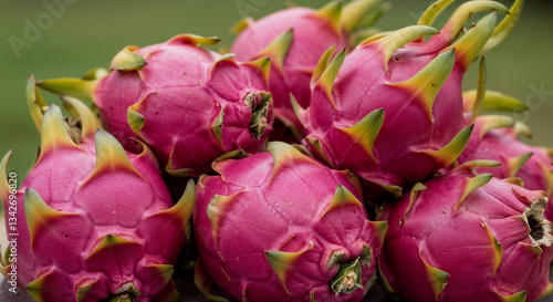Wallpaper Mural Vibrant Red Dragon Fruit Cluster Fresh Harvest Green Background Torontodigital.ca