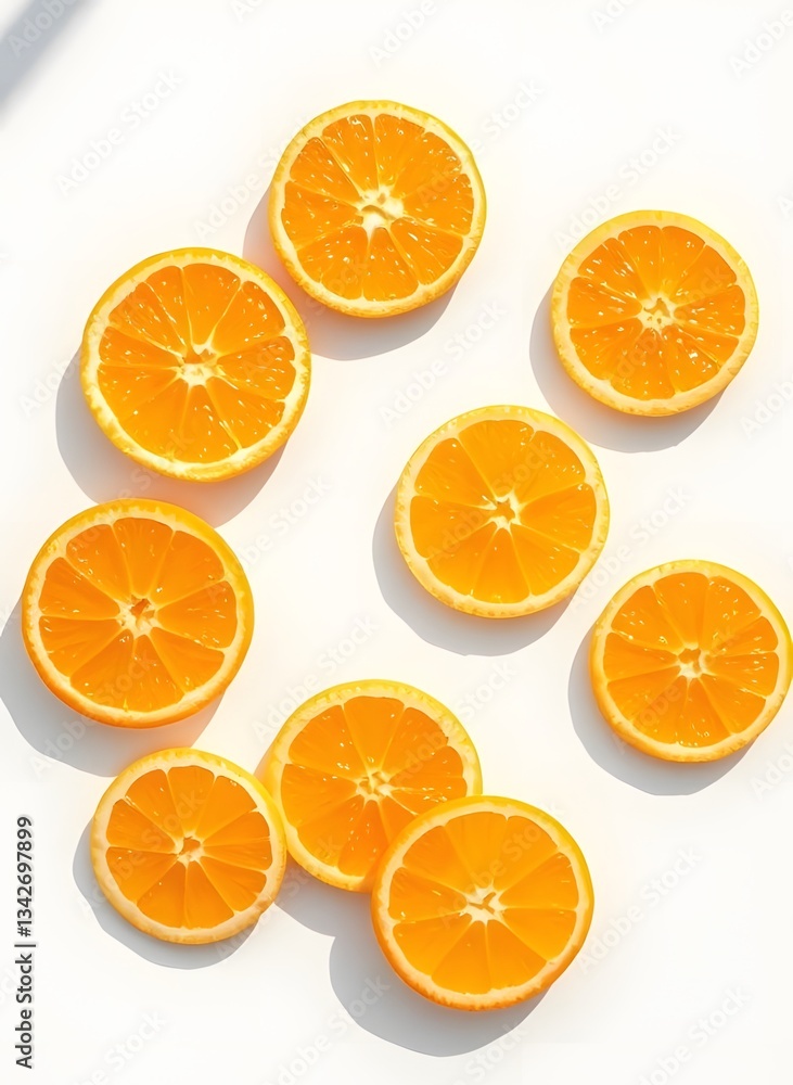 Bright and Fresh Orange Slices on White Background Bright and Fresh Orange Slices on White Background
