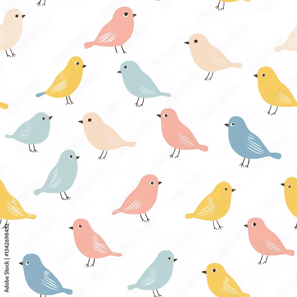 Many pastel colored birds, seamless collage patterns Many pastel colored birds, seamless collage patterns